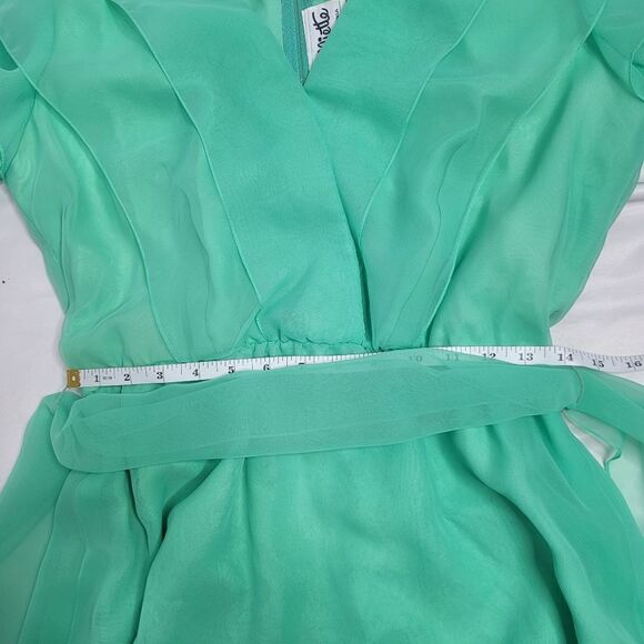 VINTAGE 60s dress chiffon mint green tiered puff sleeve hostess S - Picture 15 of 16